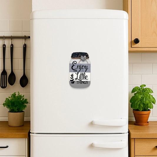 Enjoy The Little Things Hand-Painted Wooden Mason Jar Fridge Magnet - Grey