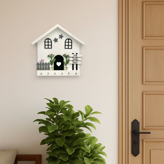 Personalised Hand-Painted Wooden Hut Key Holder - White