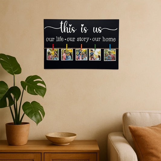 This Is Us Hand-Painted Wooden Photo Holder - Black
