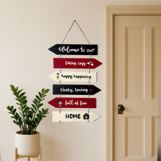 Welcome To Our Home Hand-Painted Wooden Arrow Plank Wall Hanging - Design 9