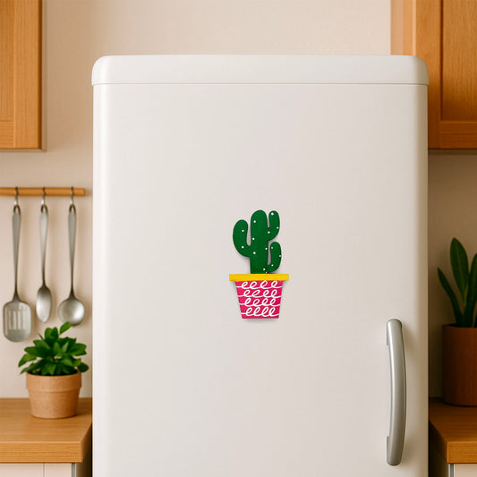 Hand-Painted Wooden Cactus Fridge Magnet - Design 3