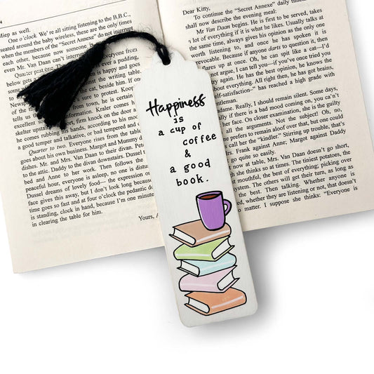 Hand-Painted Wooden Bookmark - Happiness