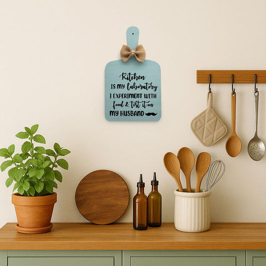 Kitchen Is My Laboratory Hand-Painted Wooden Chopping Board Kitchen Wall Hanging - Grey