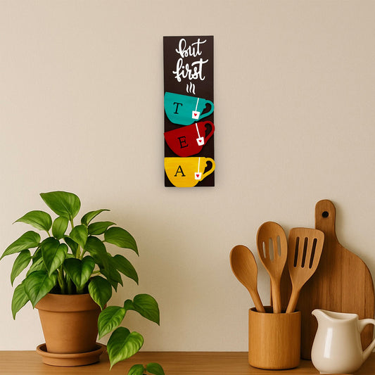 But First TEA Hand-Painted Wooden Kitchen Wall Hanging