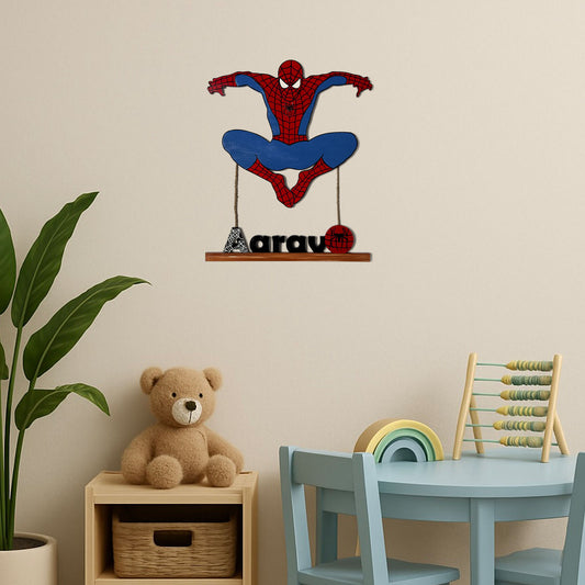 Spiderman Themed Hand-Painted Wooden Kids Name Plate