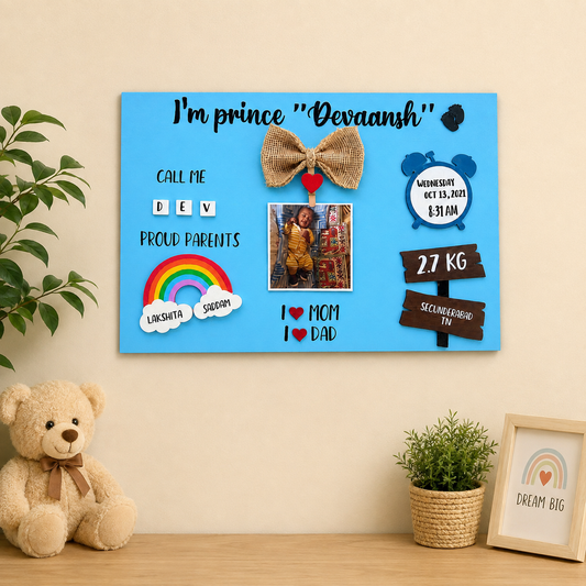 Personalised Baby Boy Birth Announcement & Milestone Hand-Painted Wooden Personalised Baby Birth Details Name Plate
