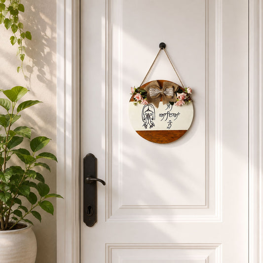 Welcome In Punjabi Hand-Painted Wooden Door Hanger