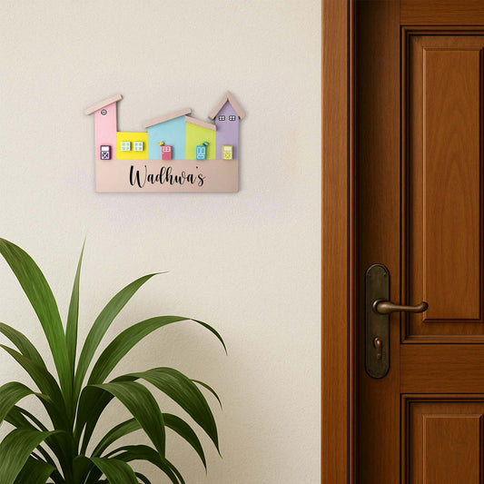 Hut-Shaped Hand-Painted Wooden Name Plate For Home - Hut Board Design 2