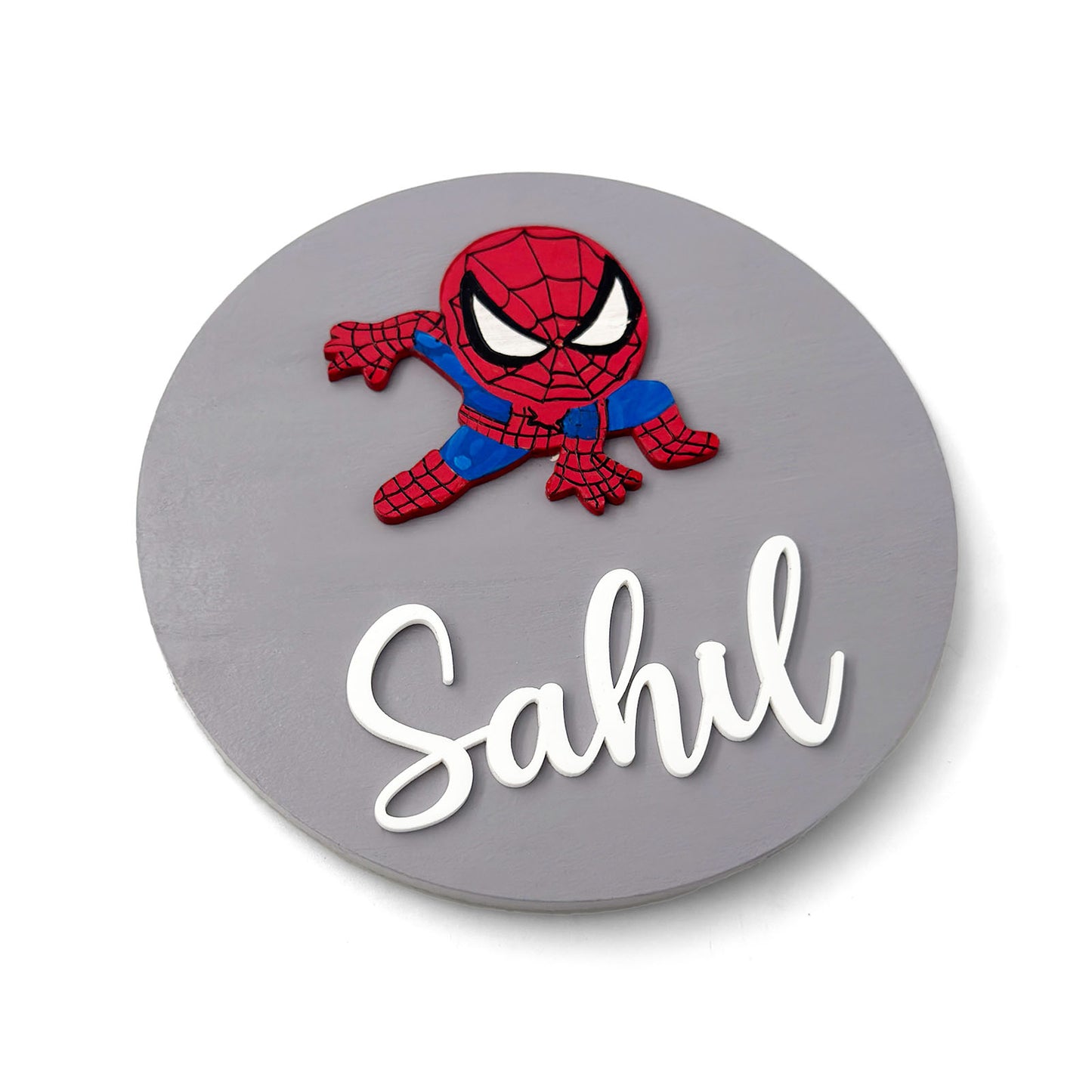 Spider Man Themed Hand-Painted Wooden Name Plate For Kids