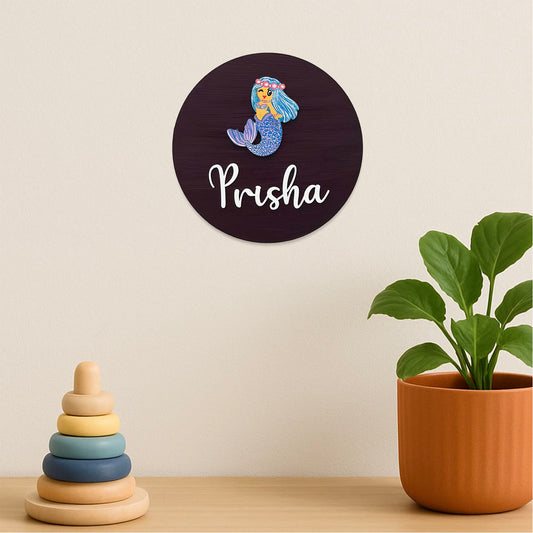 Mermaid Themed Hand-Painted Wooden Mini Kids Name Plate