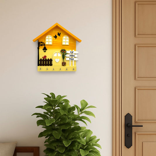 Personalised Hand-Painted Wooden Hut Key Holder - Yellow
