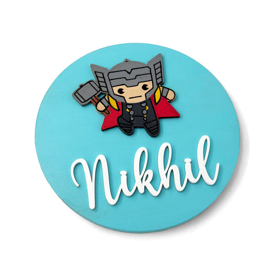 Thor Themed Hand-Painted Wooden Name Plate For Kids