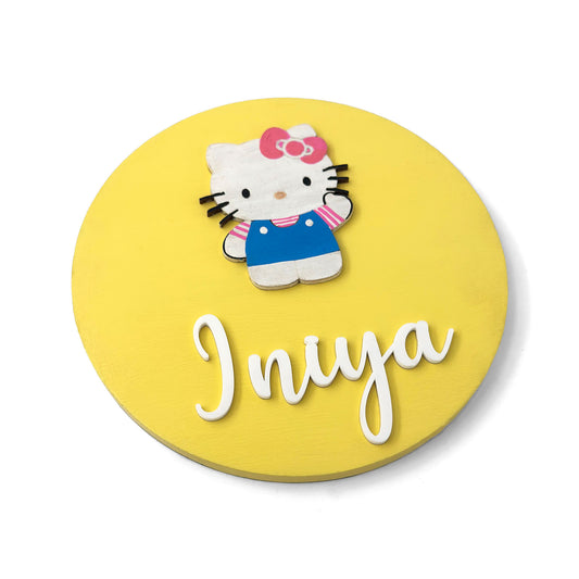 Hello Kitty Themed Hand-Painted Wooden Name Plate For Kids