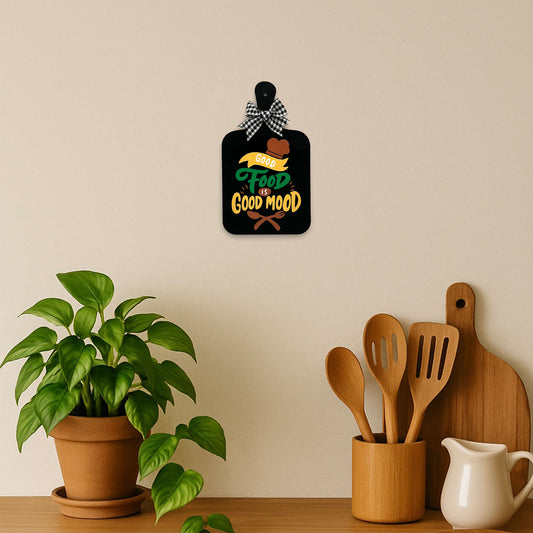 Good Food Is Good Mood Hand-Painted Wooden Chopping Board Kitchen Wall Hanging - Black