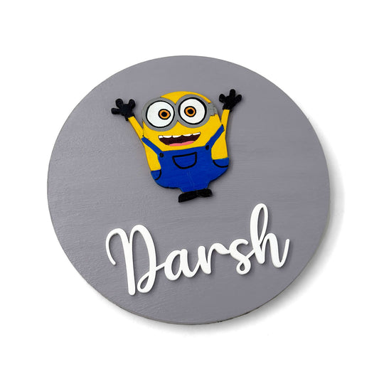 Minions Themed Hand-Painted Wooden Name Plate For Kids