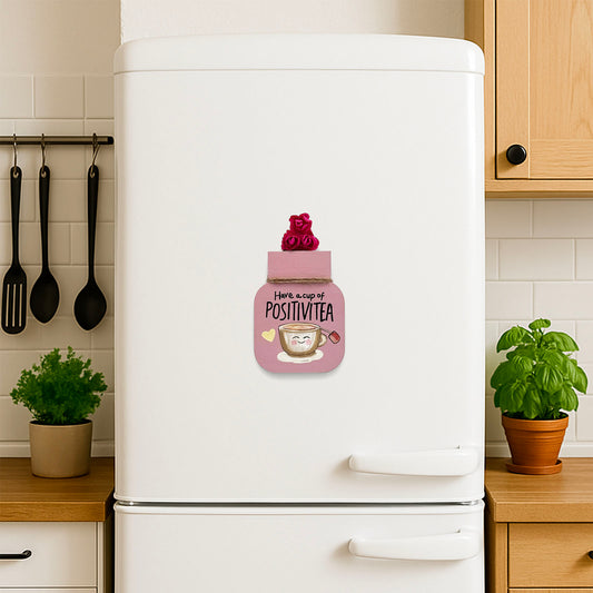 Have A Cup Of Positivitea Hand-Painted Wooden Mason Jar Fridge Magnet - Light Brown