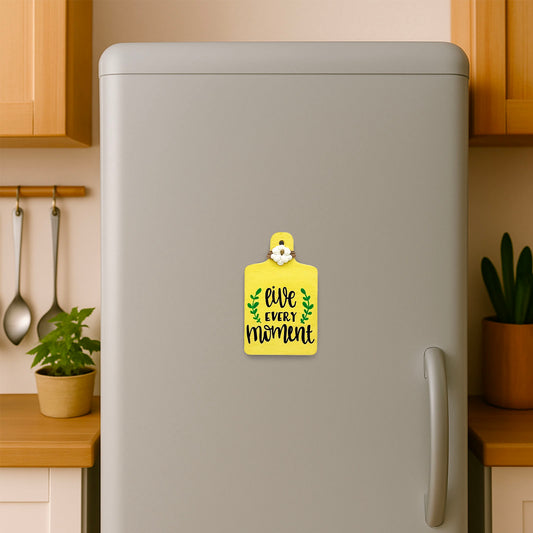 Live Every Moment Hand-Painted Wooden Chopping Board Fridge Magnet - Yellow