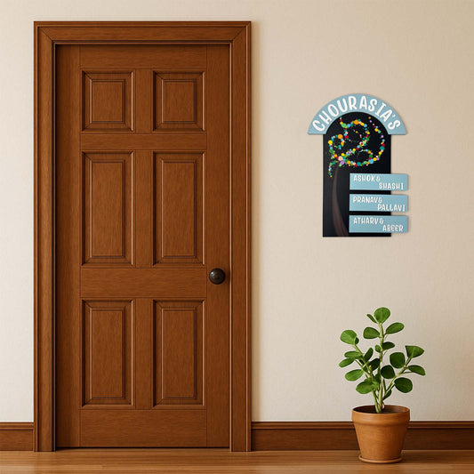 Tree Themed Hand-Painted Wooden Hut-Shaped Name Plate For Home