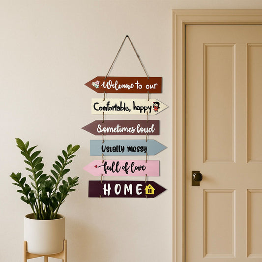 Welcome To Our Home Hand-Painted Wooden Arrow Plank Wall Hanging - Design 10