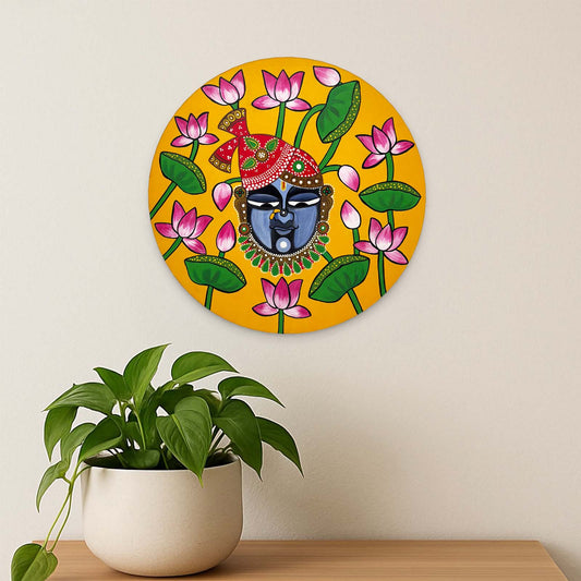 Shreenath Ji Hand-Painted Wooden Wall Hanging