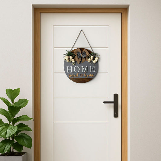 Home Sweet Home Hand-Painted Wooden Door Hanger - Grey & Wooden Finish