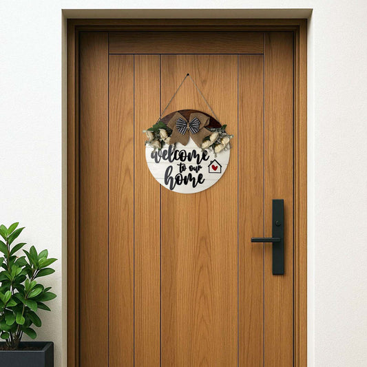 Welcome To Our Home Hand-Painted Wooden Door Hanger - White