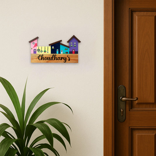 Hut-Shaped Hand-Painted Wooden Name Plate For Home - Hut Board Design 5