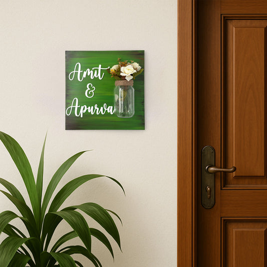 Green Hand-Painted Wooden Name Plate With Jar For Home - Only Jar Board