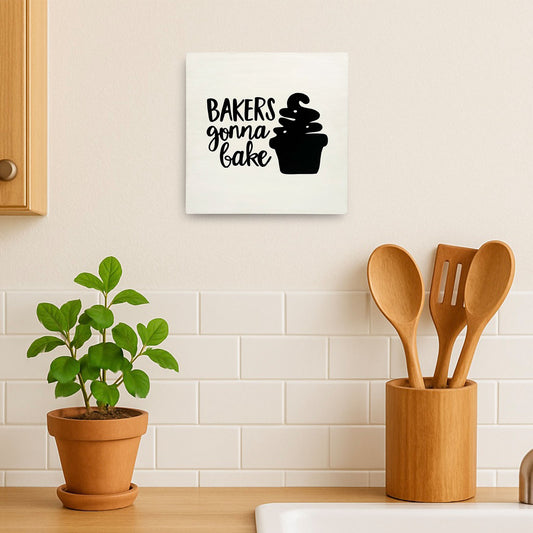 Bakers Gonna Bake Hand-Painted Wooden Kitchen Wall Hanging - White