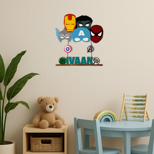 Avengers Themed Hand-Painted Wooden Kids Name Plate