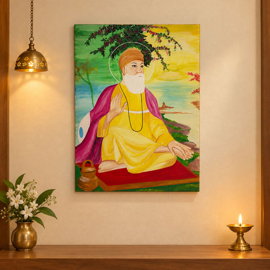 Guru Nanak Dev Ji Hand-Painted Wooden Wall Hanging