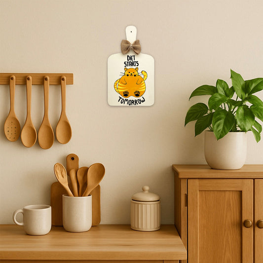 Diet Starts Tomorrow Hand-Painted Wooden Chopping Board Kitchen Wall Hanging - Beige