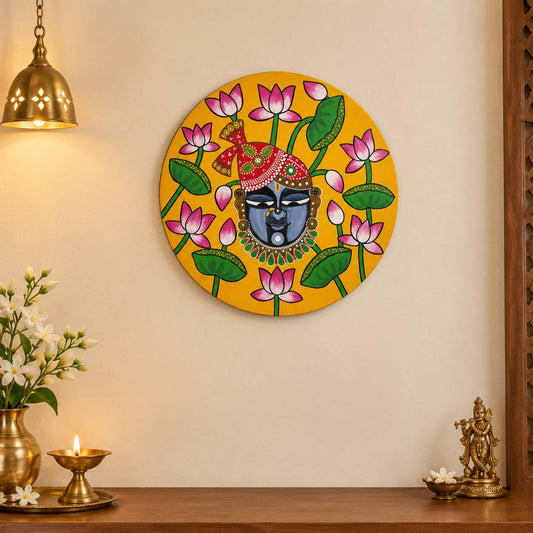 Shreenath Ji Hand-Painted Wooden Wall Hanging