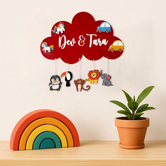 Cloud, Unicorn, Car, & Animal Themed Hand-Painted Wooden Kids Name Plate
