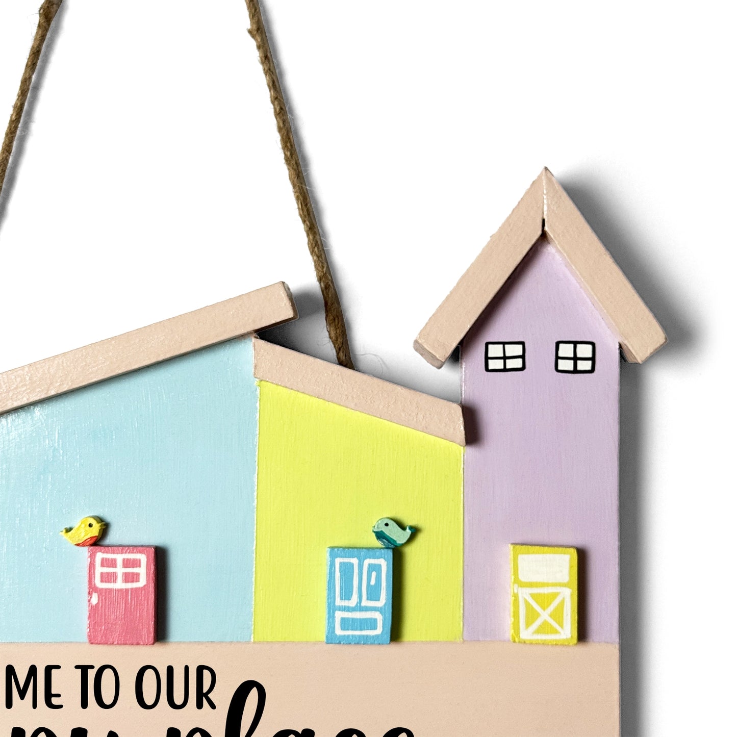 Hut-Shaped Hand-Painted Wooden Name Plate For Home - Hut Board & Two Planks Design 2