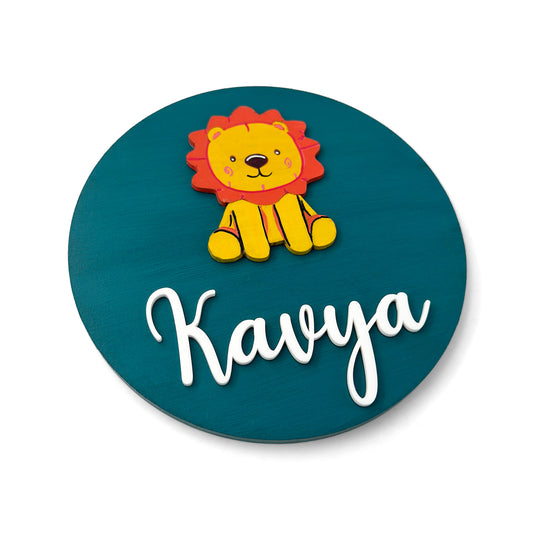 Lion Themed Hand-Painted Wooden Name Plate For Kids