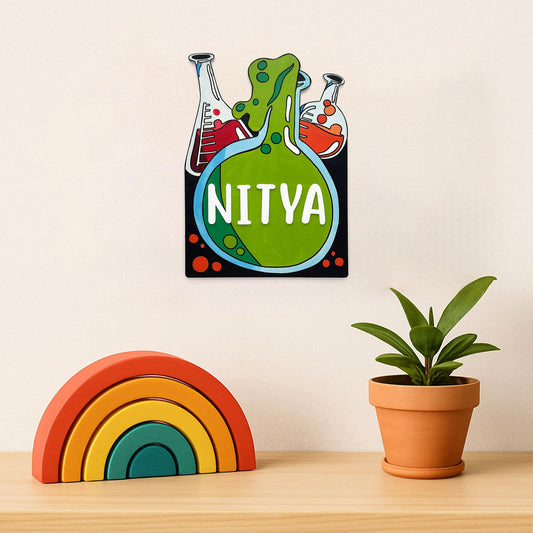 Science Themed Hand-Painted Wooden Kids Name Plate