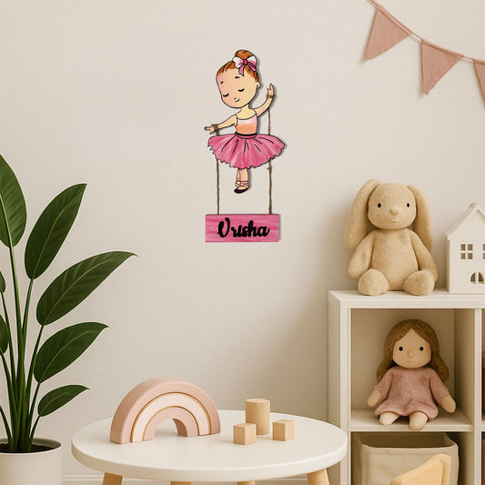 Doll Themed Hand-Painted Wooden Kids Name Plate