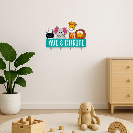 Personalised Animal Themed Hand-Painted Wooden Kids Wall Hanger