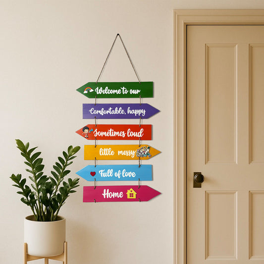 Welcome To Our Home Hand-Painted Wooden Arrow Plank Wall Hanging - Design 4