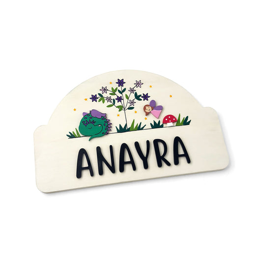 Enchanted Forest Themed Hand-Painted Wooden Arch-Shaped Kids Name Plate