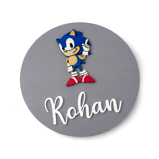 Sonic Themed Hand-Painted Wooden Name Plate For Kids