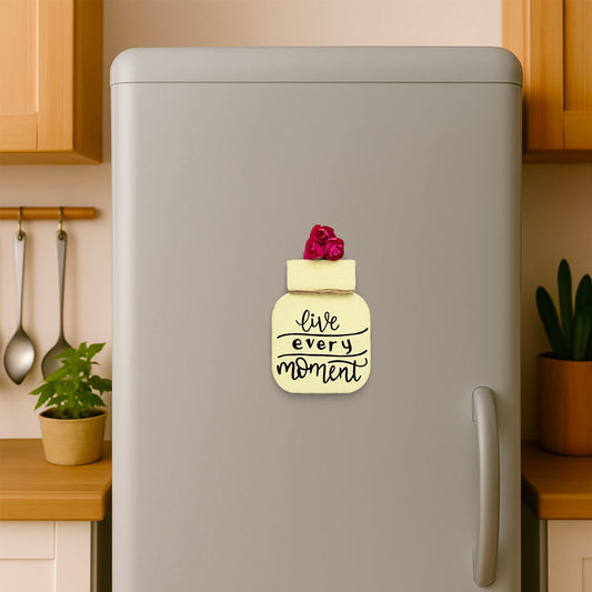 Live Every Moment Hand-Painted Wooden Mason Jar Fridge Magnet - Yellow