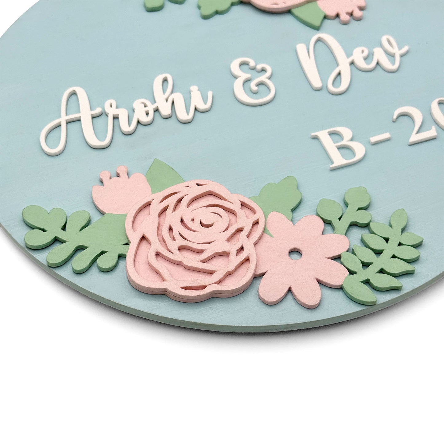 Rose Artwork Hand-Painted Wooden Floral Round Name Plate For Home