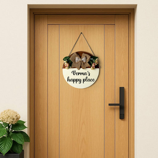 Personlised Hand-Painted Wooden Door Hanger - Off White & Wooden Finish