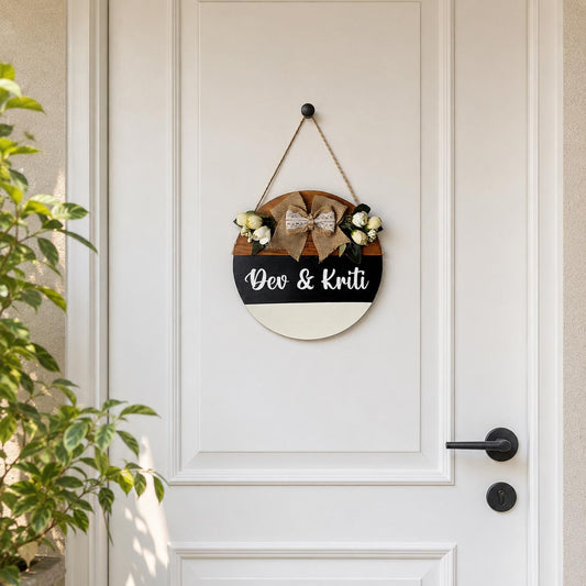 Personalised Hand-Painted Wooden Door Hanger - Black, White, & Wooden Finish