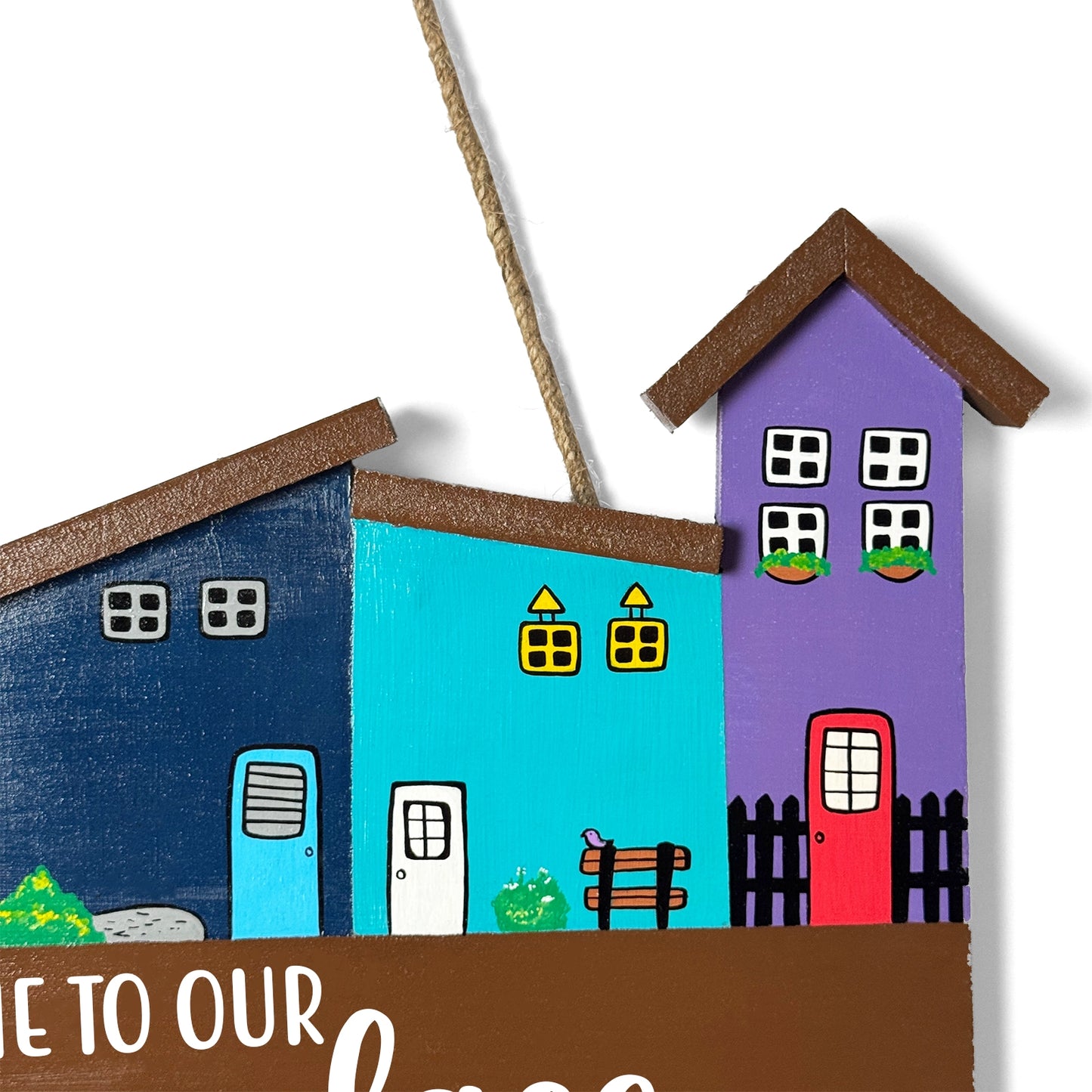 Hut-Shaped Hand-Painted Wooden Name Plate For Home - Hut Board & Three Planks Design 3