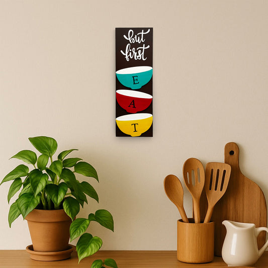 But First EAT Hand-Painted Wooden Kitchen Wall Hanging