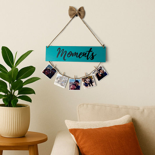 Moments Hand-Painted Wooden Photo Holder - Teal
