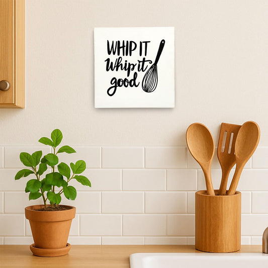 Whip It Good Hand-Painted Wooden Kitchen Wall Hanging - White